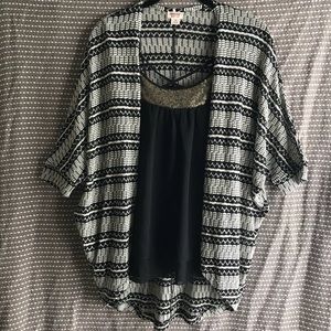 Black & Cream Open Cardigan